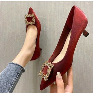 New pointed rhinestone Wedding Shoes Satin Midtime Single Shoes